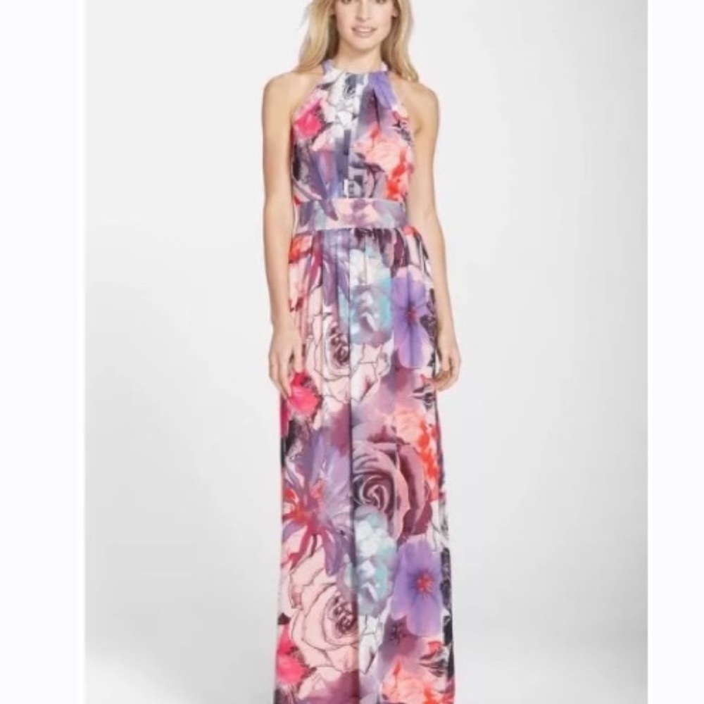 Eliza J floral Chivon halter dress